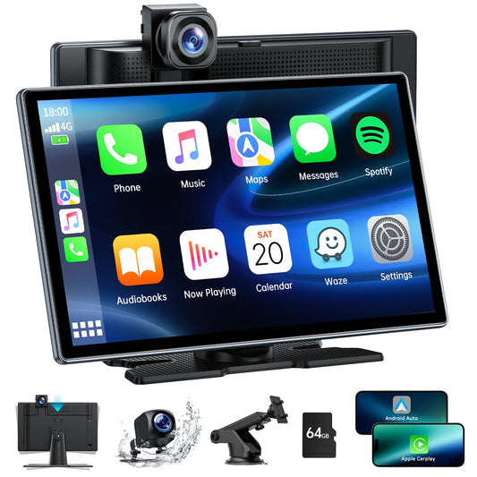 TOGUARD 4K Dashcam 9" Wireless Apple Carplay & Android Auto Car Radio with 1080P Rear Cam