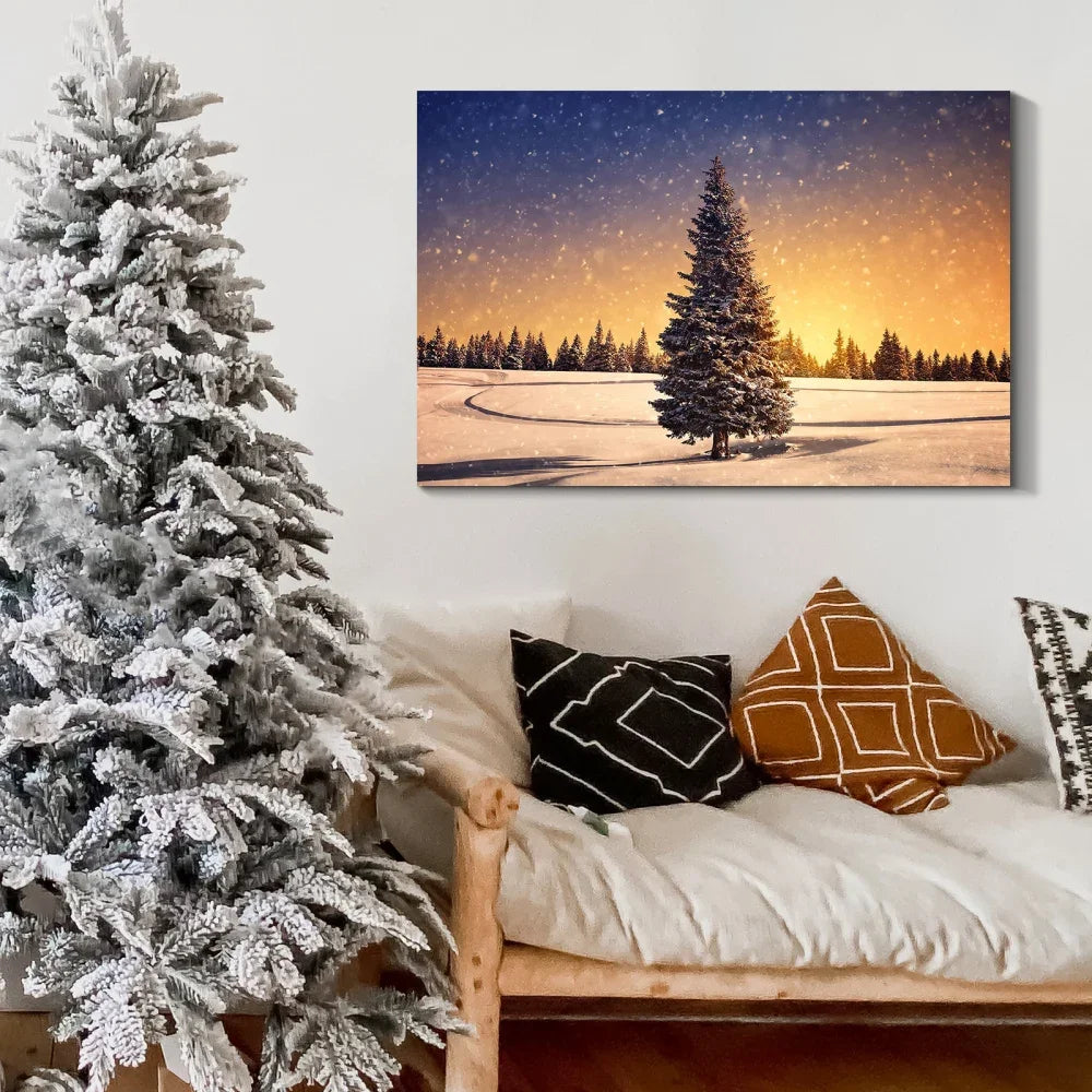 Framed Canvas Wall Art Decor Painting for Chrismas, Bedroom Decor Chrismas Tree in Dawn Chrismas Gift Painting