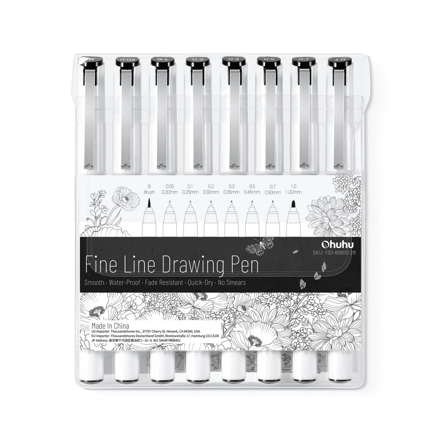 Ohuhu Micro Pen Fineliner Drawing Pens 8 Pack Line Pens Art Colored Pens Fine Point Markers Waterproof