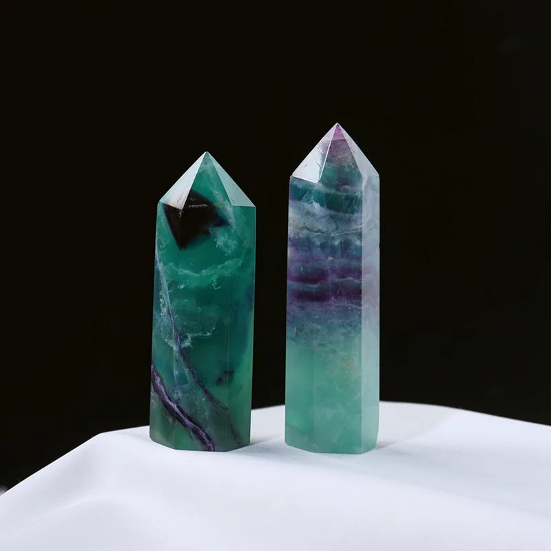 50-80mm Natural Colorful Striped Fluorite Quartz Crystal Point Obelisk