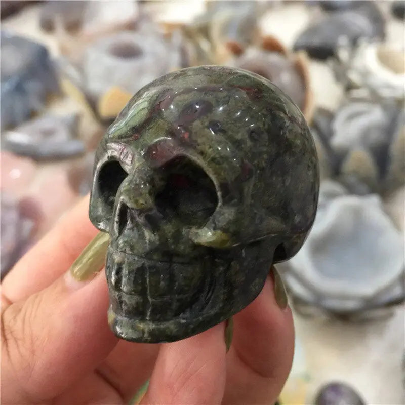 2" Raw Natural Dragon Blood Crystal Ghost Skull Carved Reiki Healing Chakra Quartz Stone Skeleton