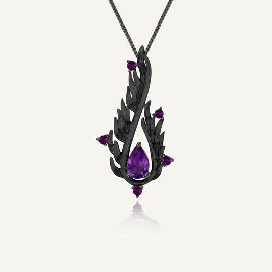 GEM'S BALLET Natural Amethyst Gemstone 925 Sterling Silver Handmade Angel's Wing Feather Pendant