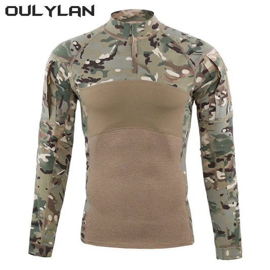 Oulylan Camouflage Long Sleeve Hunting Climbing Shirt Male Breathable Sport Clothes Men's Outdoor Hiking T-Shirts