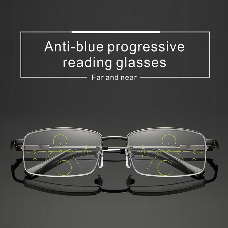 BLMUSA High Quality Progressive Multifocal Reading Glasses Men Titanium Anti Blue Light Glasses Women