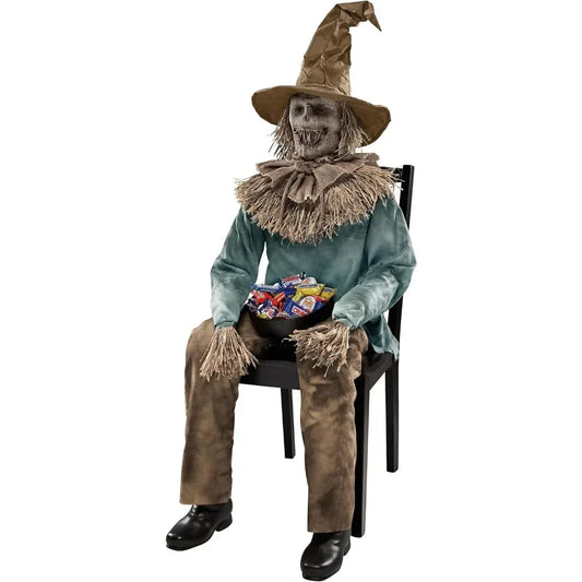 Halloween Decorations 4.5 Ft Scary Sitting Scarecrow Animatronic Decorations Pop-up Motion Scarecrow Prop