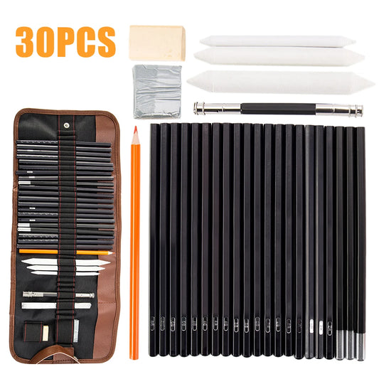 30Pcs Sketch Pencil Set Charcoal Pencils Drawing Sketching Kit Sketching Art Pencils Kit Complete Sketch Art Kit