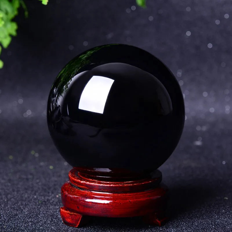 100mm Large Natural Black Obsidian Quartz Crystal Sphere Reiki Healing Chakra Stone Ball