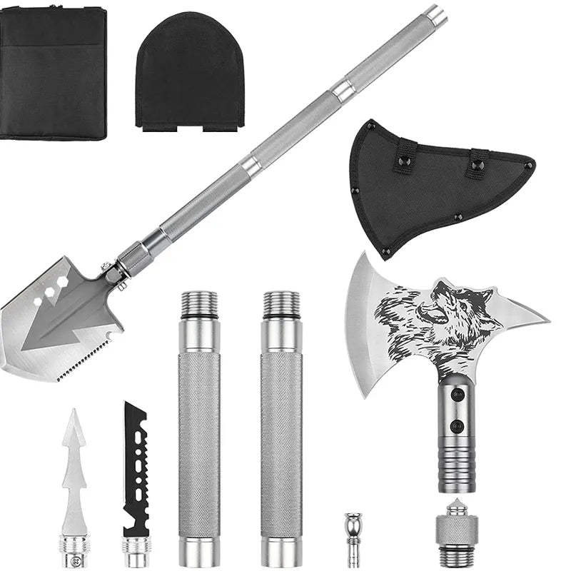 Folding Camping Ax Shovel Set Portable Multi-Function Tool Survival Kits