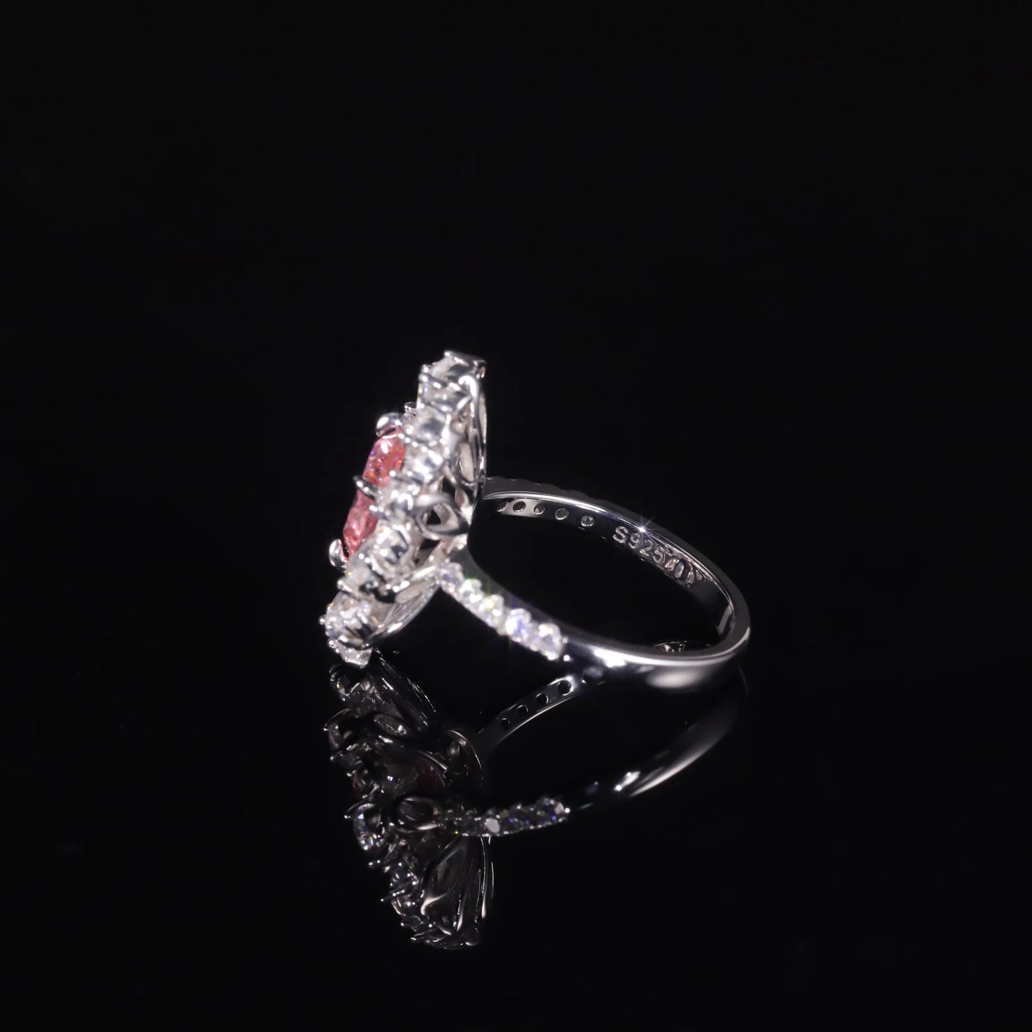 GEM'S BALLET 925 Sterling Silver Diamond-fire CZ- Padparadscha Pink Art Deco Ring Gemstone Handmade