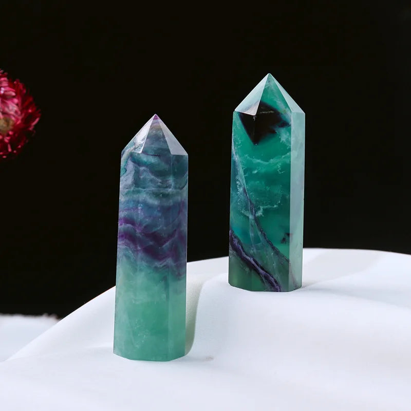 50-80mm Natural Colorful Striped Fluorite Quartz Crystal Point Obelisk