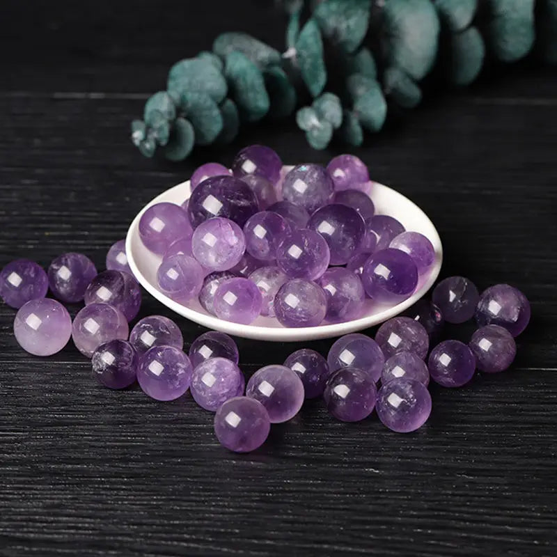 30mm Purple Natural Brazilian Amethyst Quartz Crystal Sphere W/ Stand Healing Gemstone