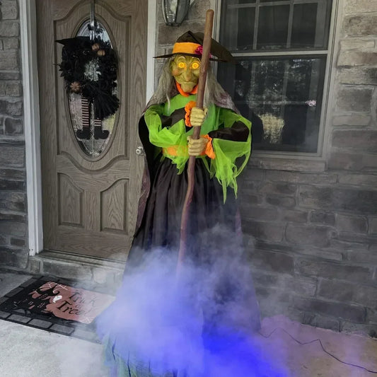 6-Ft. Tall Cauldron Witch, Motion-Activated Spooky Halloween Animatronic, Plug-in Talking Halloween Prop