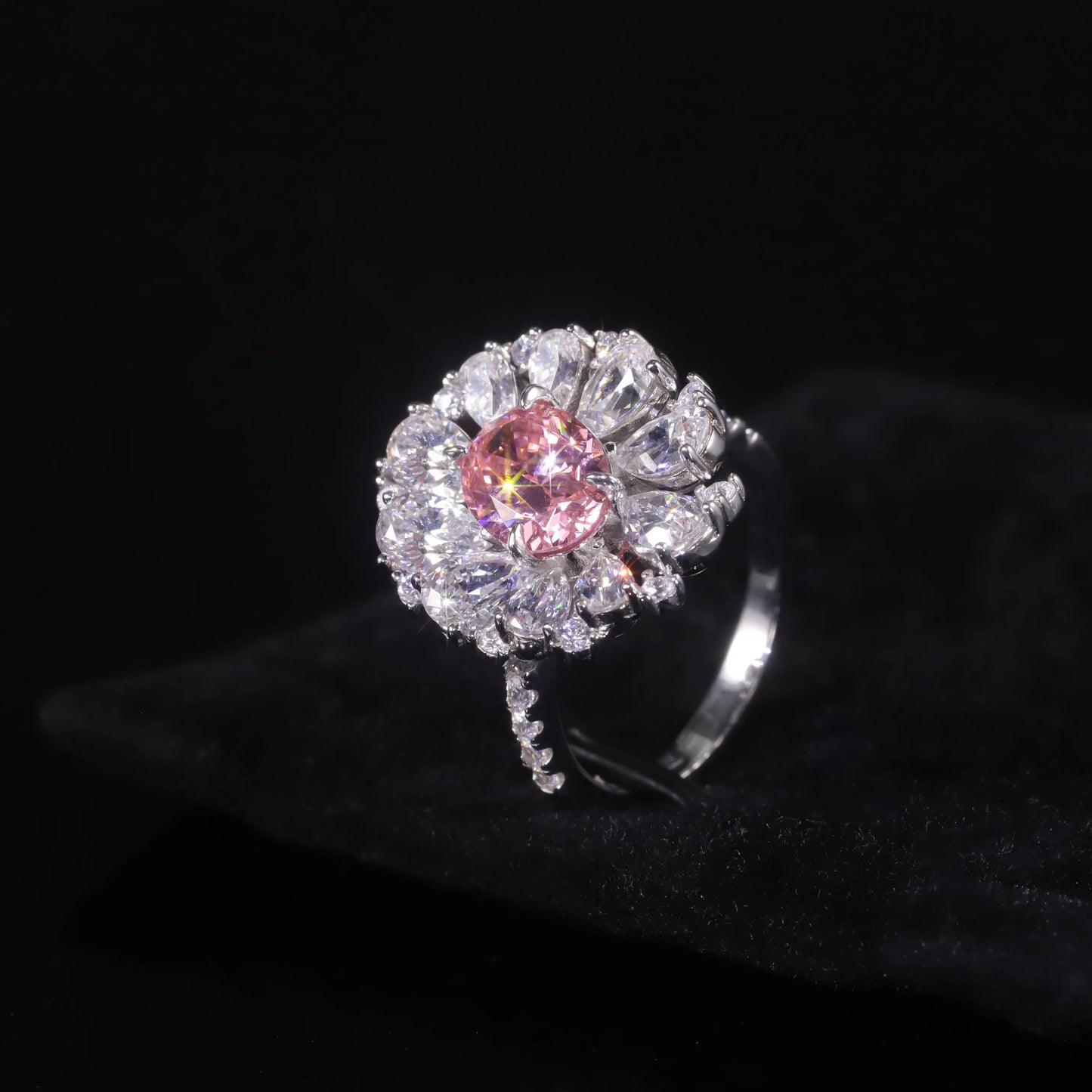 GEM'S BALLET 925 Sterling Silver Diamond-fire CZ- Padparadscha Pink Art Deco Ring Gemstone Handmade