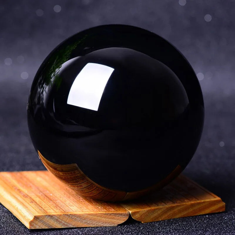 100mm Large Natural Black Obsidian Quartz Crystal Sphere Reiki Healing Chakra Stone Ball