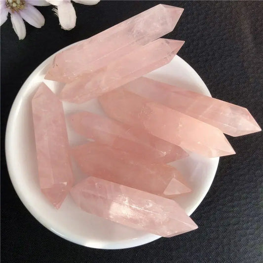 70-80mm Natural Pink Rose Quartz Crystal Point Hexagonal Wand Obelisk