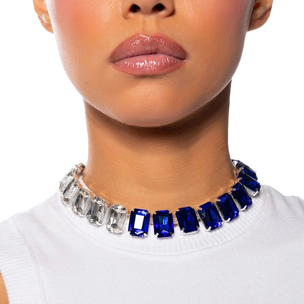 Stonefans Patchwork Blue Crystal Choker Necklace Fashion Lady Jewelry