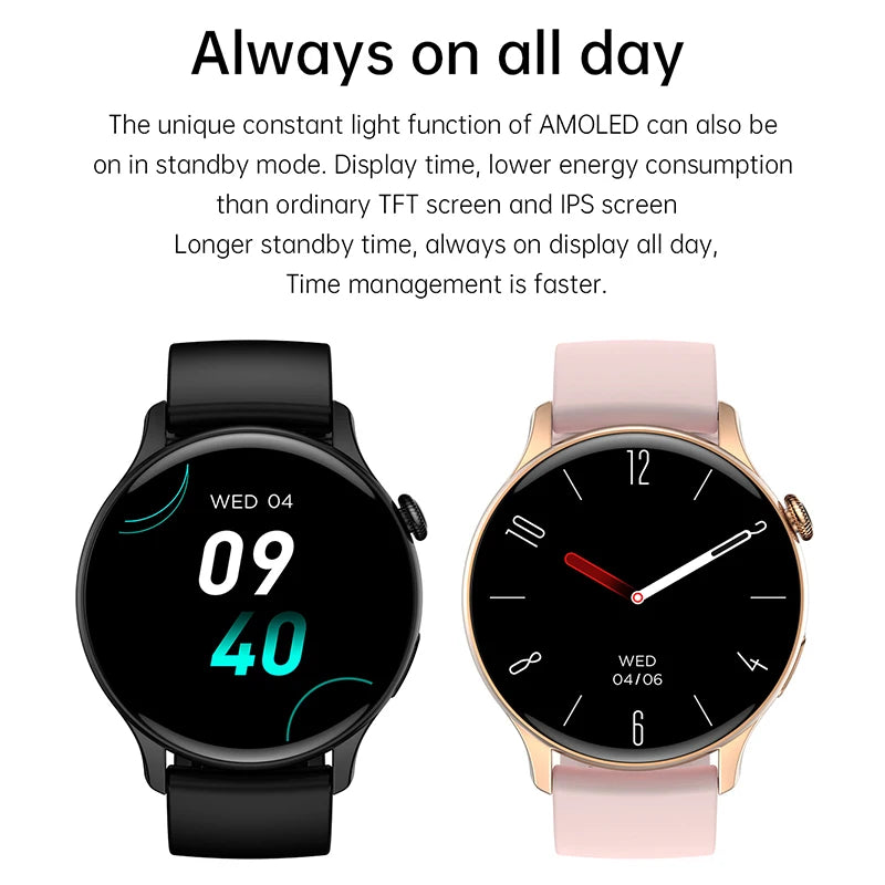 New Women Bluetooth Call Smartwatch Always Display Time Heart Rate Sports Health Monitoring Music GT4 Smart Watches