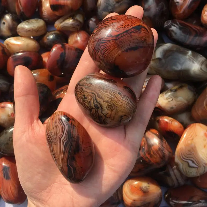 Natural Red Agate Stone Healing Crystal Geode Sardonyx Gemstone Polished Palm Ore Rock