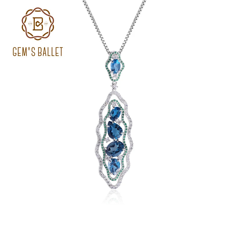 Topaz Jewelry London Blue Topaz Gemstone Statement Pendant Necklace in Sterling Silver Handmade Necklace