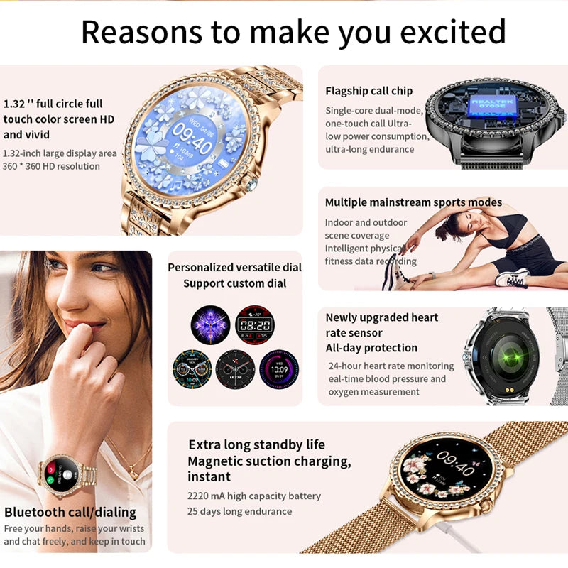 Xiaomi mijia Fashion Women Smartwatch Blood Oxygen 1.32Inch 360*360 HD Screen Diamond Bracelet Bluetooth Call Smartwatch