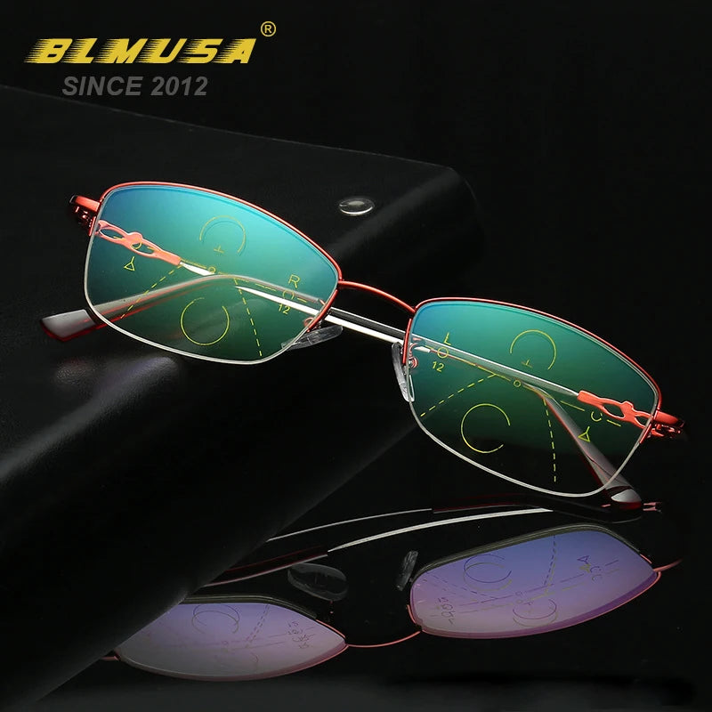 BLMUSA High Quality Progressive Multifocal Reading Glasses Men Titanium Anti Blue Light Glasses Women