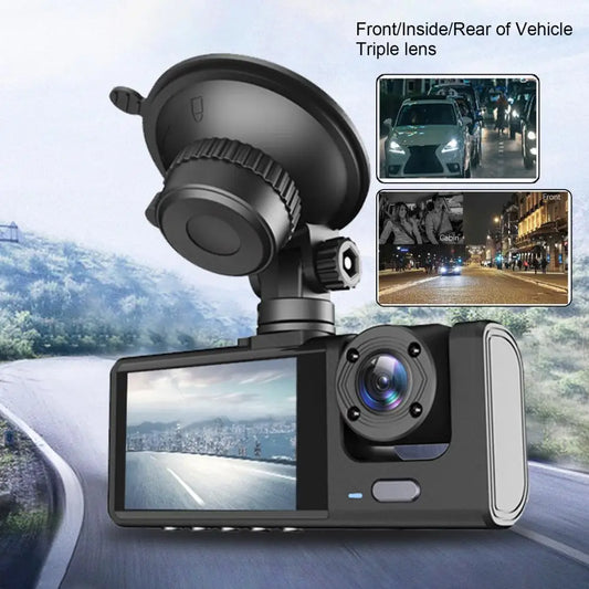 Car Driving Recorder Night Vision 1080P Triple Lens Loop Recording Parking Monitor Car Dash Cam