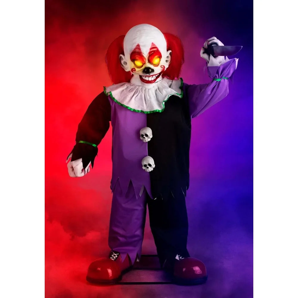 Halloween Decoration  Fun Costumes Little Killer Clown with Knife,Lifelike Step-pad Activated Clown Halloween Decoration