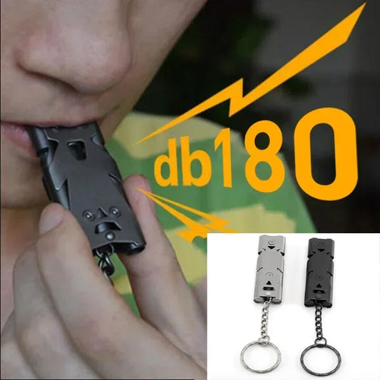 Portable Whistle 180 db Aluminum Alloy Double Tube Lifesaving Emergency SOS Safety Survival Tool Kit