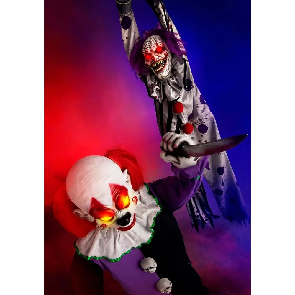 Halloween Decoration  Fun Costumes Little Killer Clown with Knife,Lifelike Step-pad Activated Clown Halloween Decoration