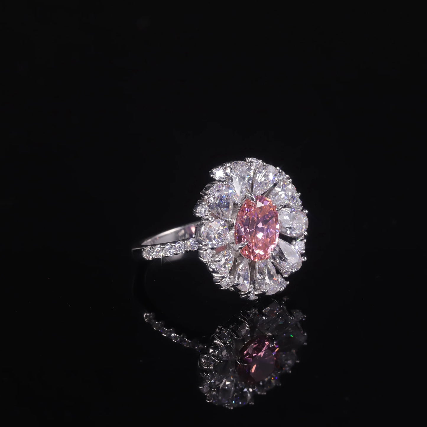 GEM'S BALLET 925 Sterling Silver Diamond-fire CZ- Padparadscha Pink Art Deco Ring Gemstone Handmade