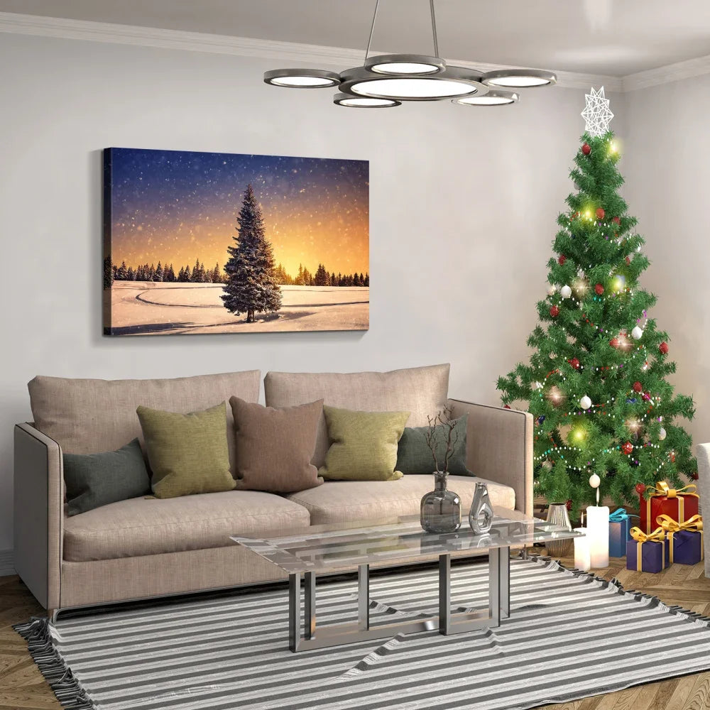 Framed Canvas Wall Art Decor Painting for Chrismas, Bedroom Decor Chrismas Tree in Dawn Chrismas Gift Painting