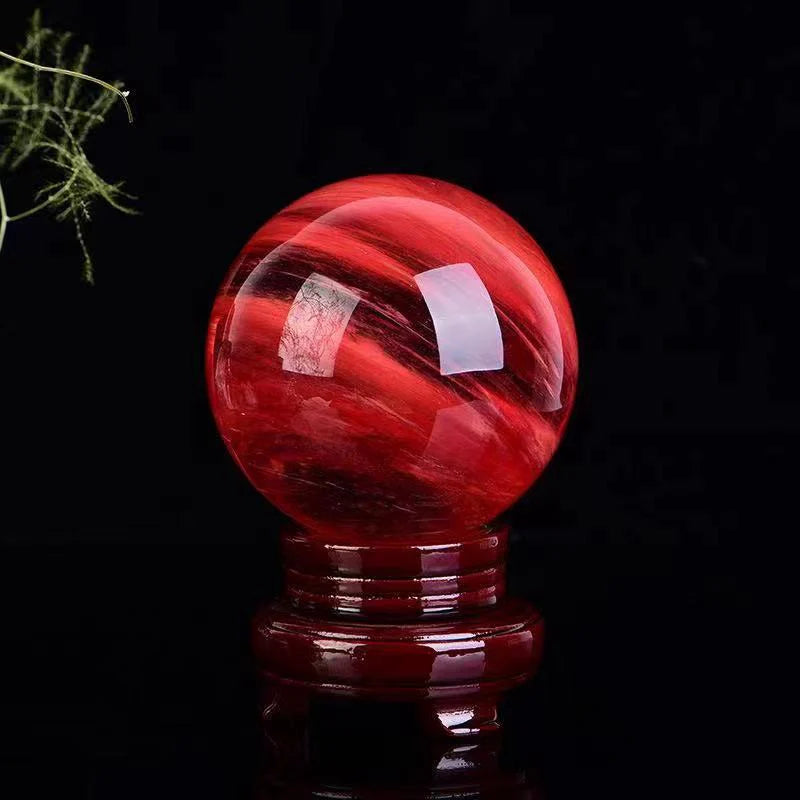 80mm Large Natural Red Smelting Polished Stone Ball Quartz Crystal Sphere