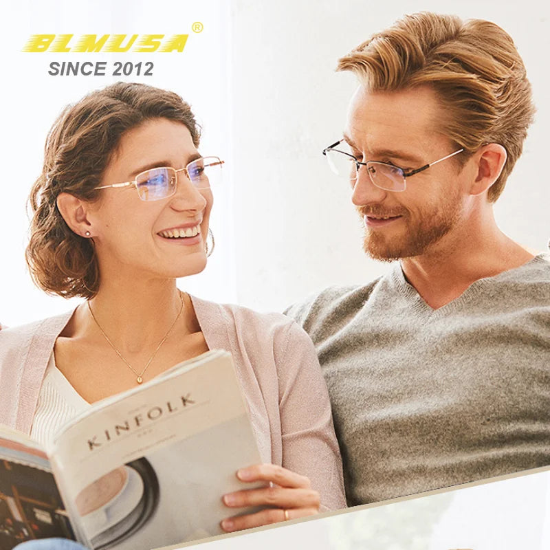 BLMUSA High Quality Progressive Multifocal Reading Glasses Men Titanium Anti Blue Light Glasses Women