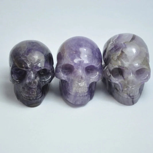 2" Natural Dream Amethyst Crystal Ghost Skull Carved Healing Chakra Quartz Stone