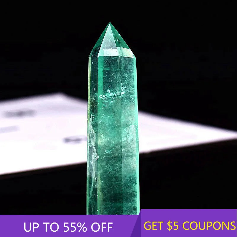 50-80mm Raw Natural Green Fluorite Hexagonal Wand Quartz Crystal Point Obelisk Healing Meditation Treatment Stone Gemstone Decor