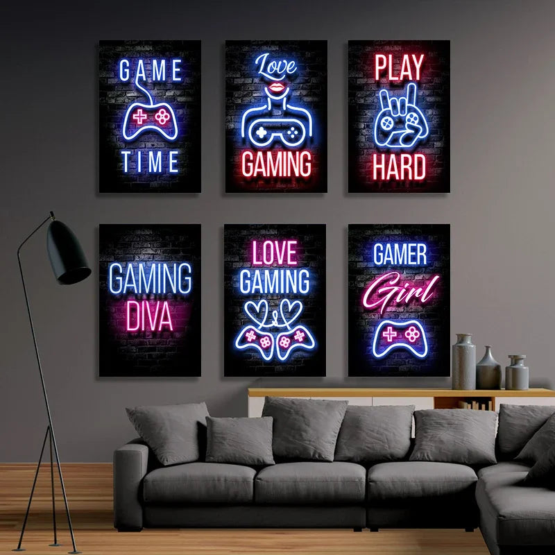 Nordic Gaming Quotes Art Posters for Boys Game Room Decor - Canvas Wall Prints