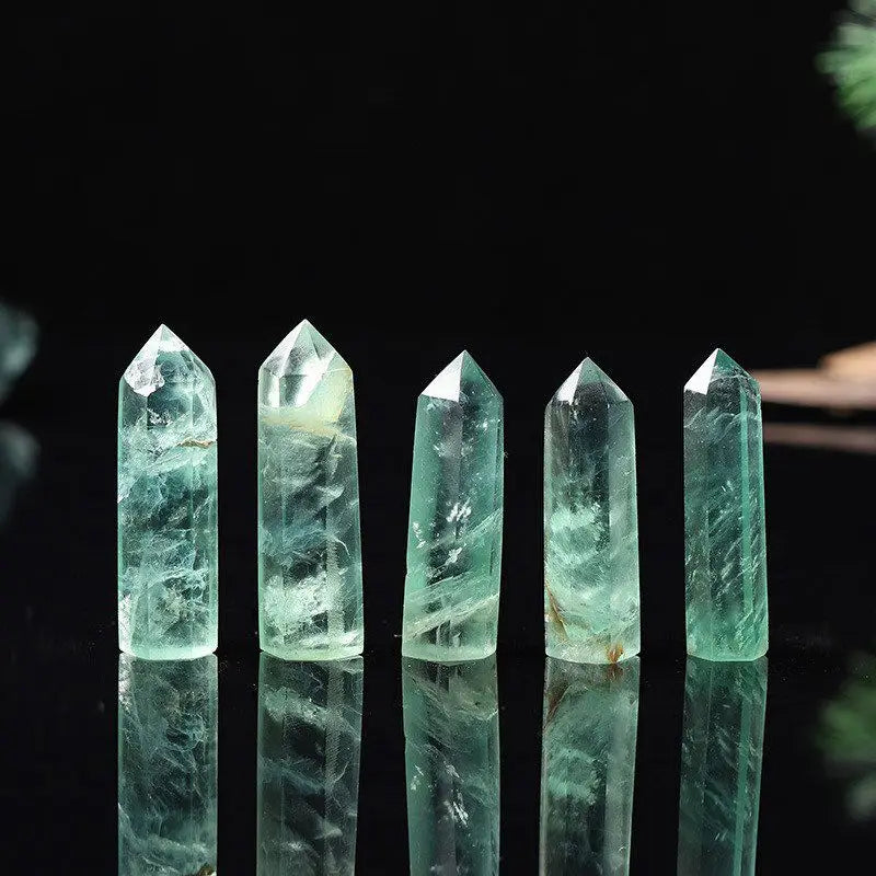 50-80mm Raw Natural Green Fluorite Hexagonal Wand Quartz Crystal Point Obelisk Healing Meditation Treatment Stone Gemstone Decor