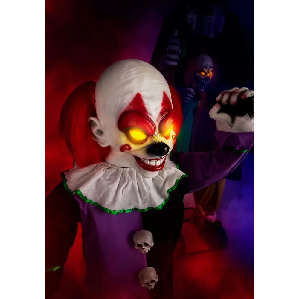 Halloween Decoration  Fun Costumes Little Killer Clown with Knife,Lifelike Step-pad Activated Clown Halloween Decoration