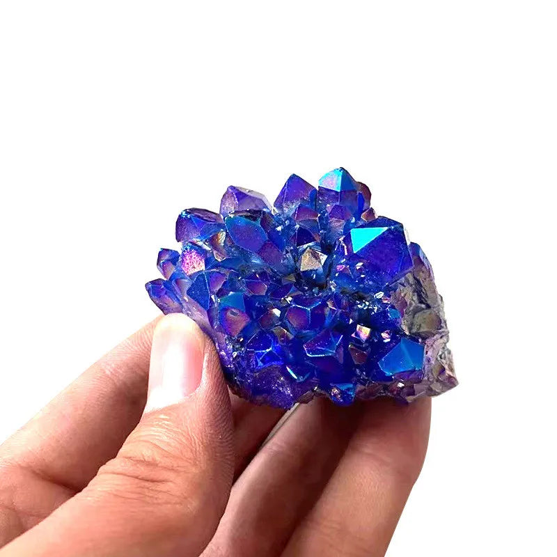 Natural Quartz Crystal Cluster Geode VUG Healing Titanium Bismuth Electroplated Blue Stone Mineral