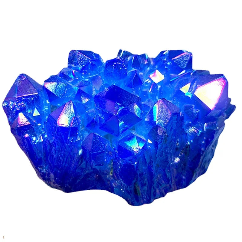 Natural Quartz Crystal Cluster Geode VUG Healing Titanium Bismuth Electroplated Blue Stone Mineral