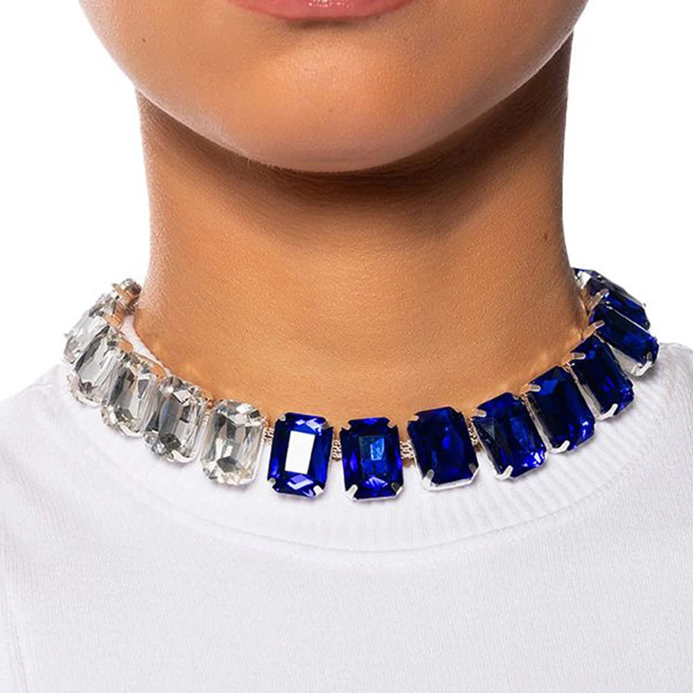 Stonefans Patchwork Blue Crystal Choker Necklace Fashion Lady Jewelry