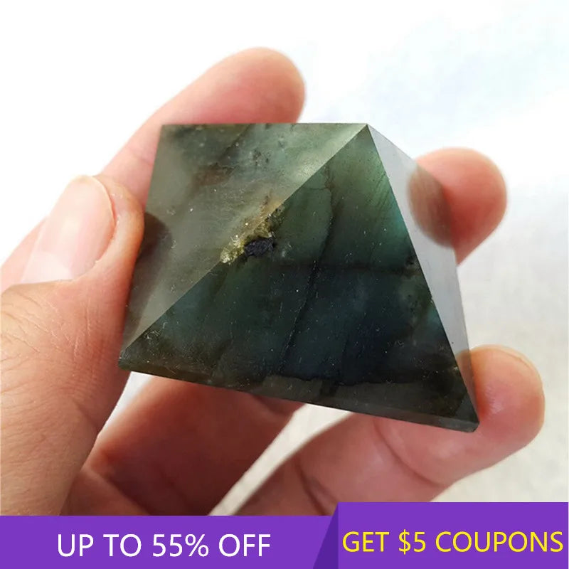 Natural Labradorite Moonstone Quartz Crystal Pyramid Healing Gemstone