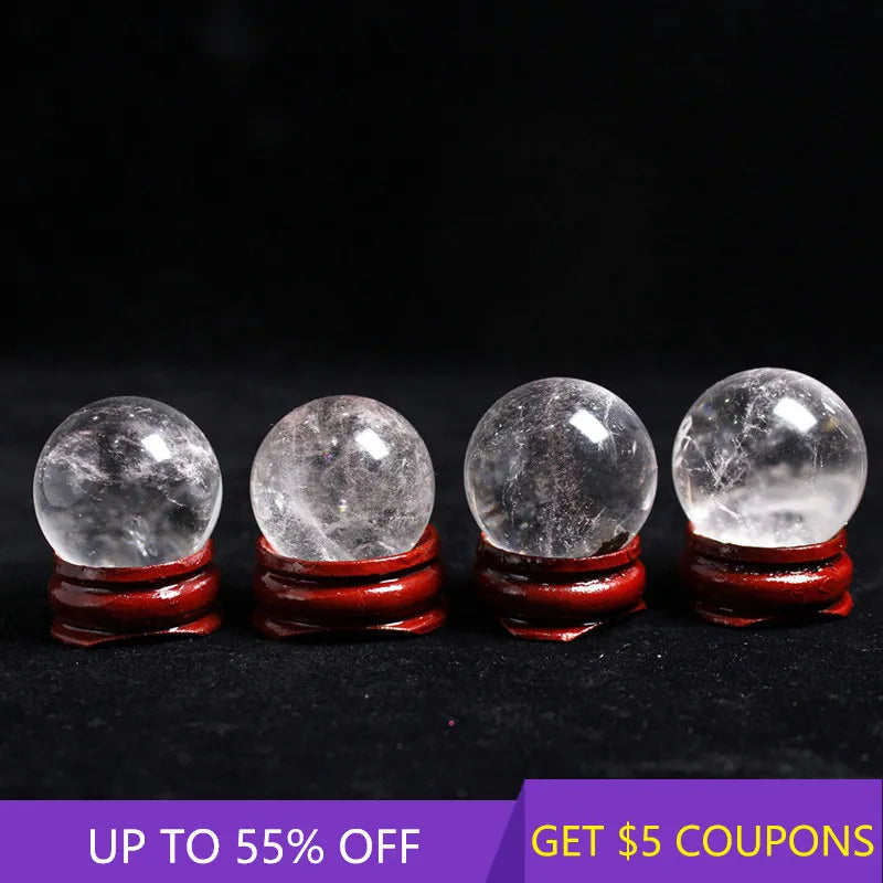 40mm Natural White Clear Quartz Crystal Sphere Healing Rock Stone