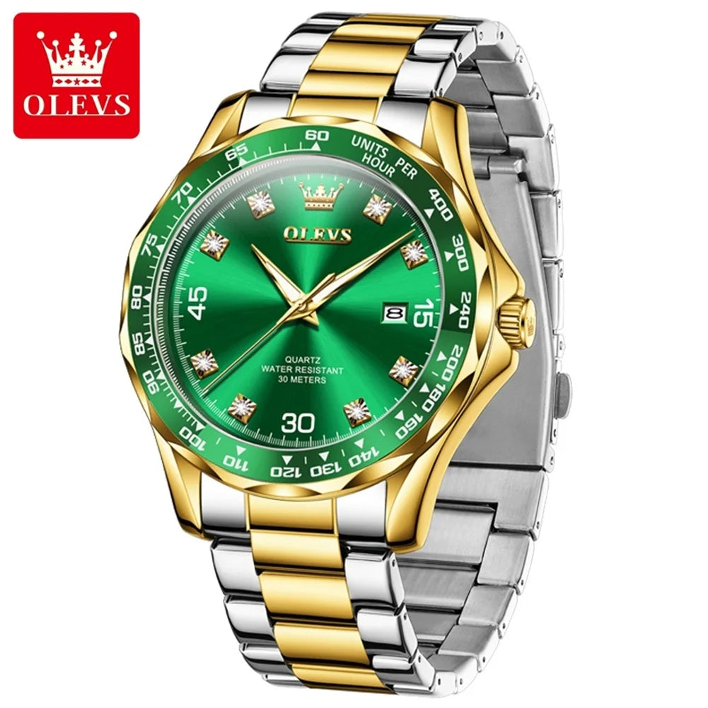 OLEVS 2024 New Original Quartz Watch for Men Fashion Green Water Ghost Waterproof Sports