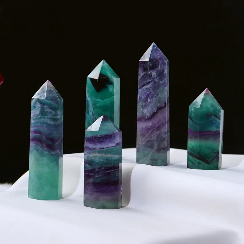 50-80mm Natural Colorful Striped Fluorite Quartz Crystal Point Obelisk