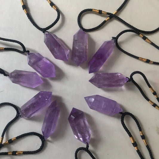 Natural Purple Brazilian Amethyst Quartz Pendant Crystal Carving Point Wand Pendulum