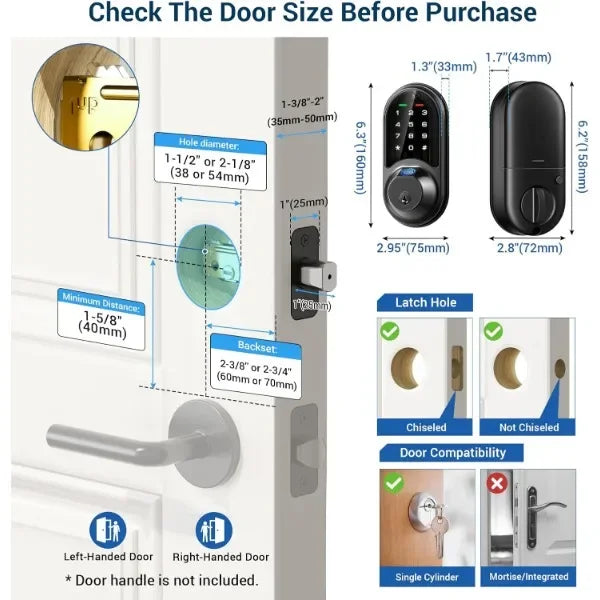 Veise Smart Lock, Fingerprint Door Lock, 7-in-1 Keyless Entry Door Lock