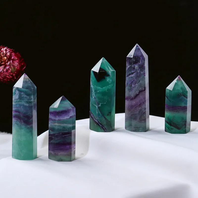 50-80mm Natural Colorful Striped Fluorite Quartz Crystal Point Obelisk