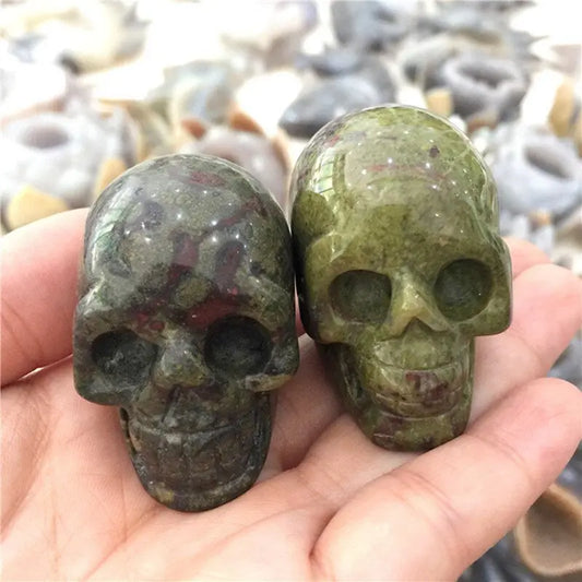 2" Raw Natural Dragon Blood Crystal Ghost Skull Carved Reiki Healing Chakra Quartz Stone Skeleton