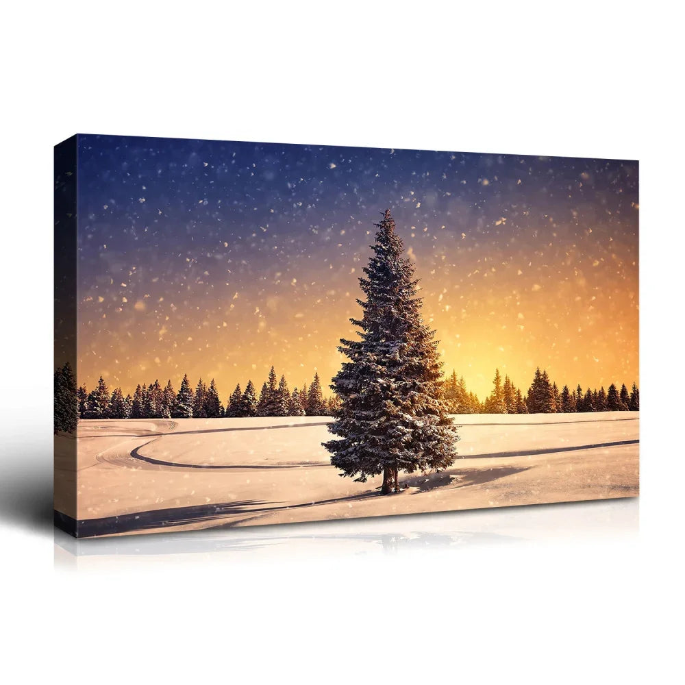 Framed Canvas Wall Art Decor Painting for Chrismas, Bedroom Decor Chrismas Tree in Dawn Chrismas Gift Painting